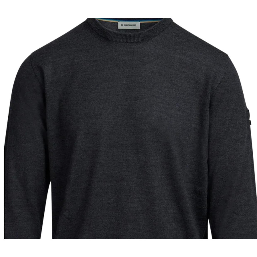 Sandbanks Logo Badge Merino Knit Wool Anthracite Crew Neck Sweatshirt