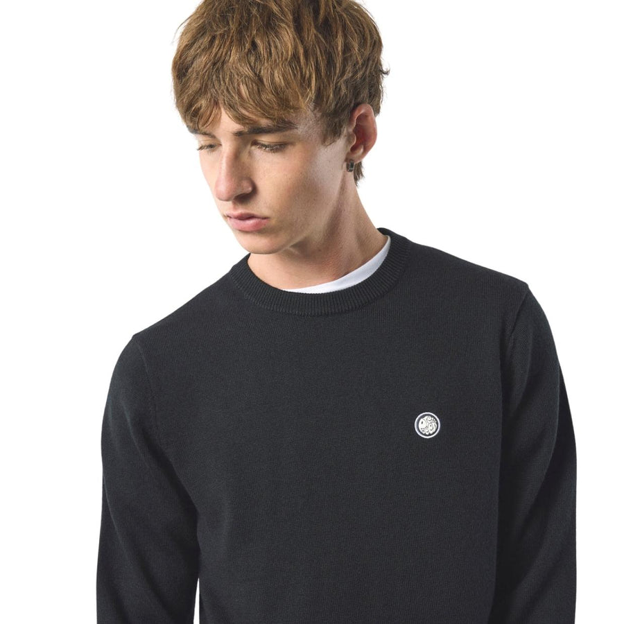 Pretty Green Embroidered Logo Merino Blend Black Crew Sweatshirt