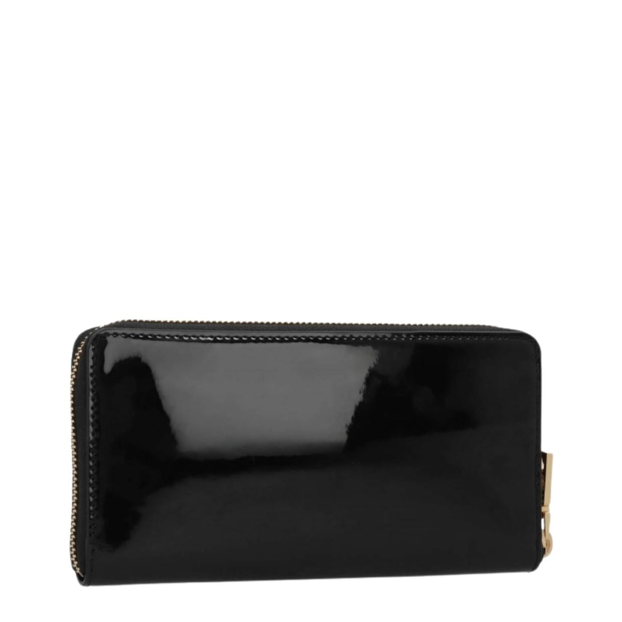 Love Moschino Enameled Gold-Tone Logo Black Zip Around Wallet