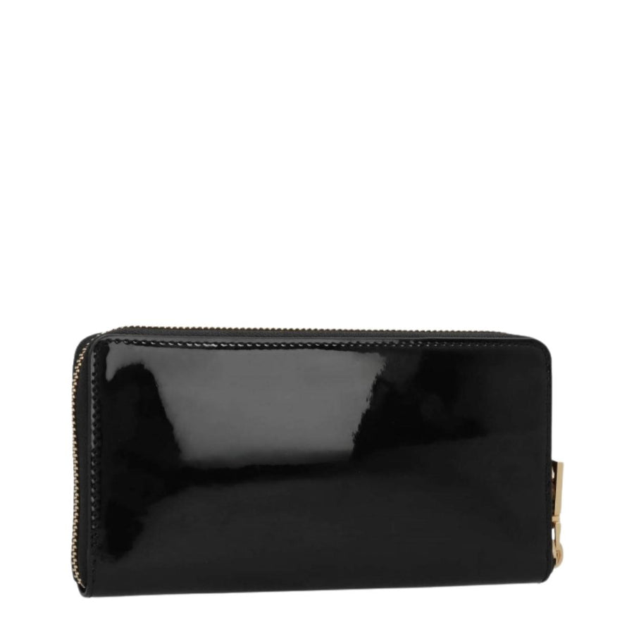 Love Moschino Enameled Gold-Tone Logo Black Zip Around Wallet