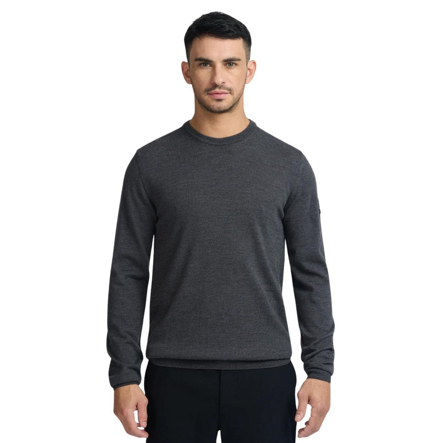 Sandbanks Logo Badge Merino Knit Wool Anthracite Crew Neck Sweatshirt