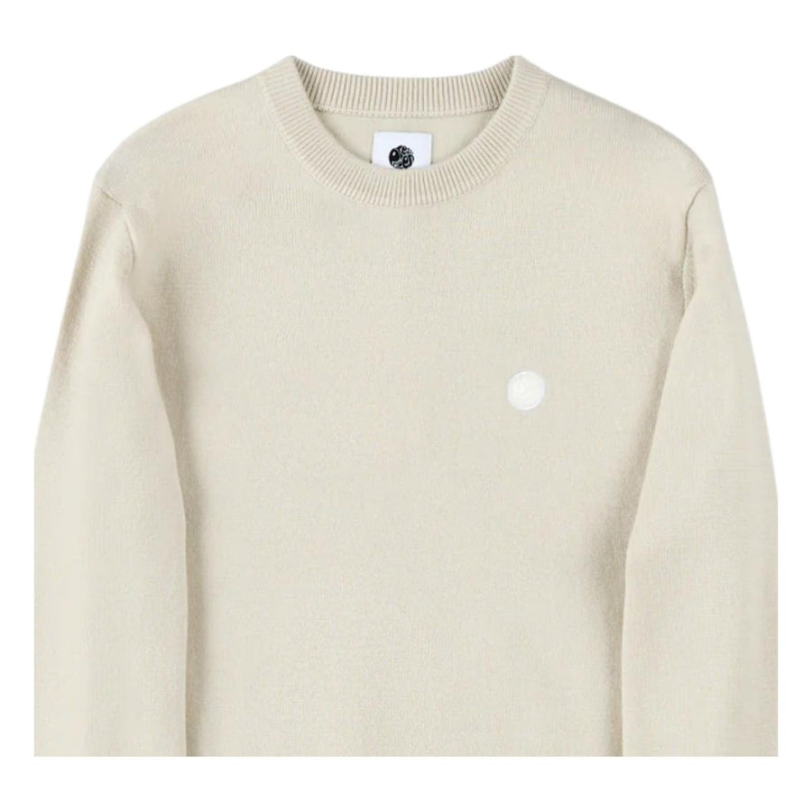 Pretty Green Embroidered Logo Merino Blend Stone Crew Sweatshirt