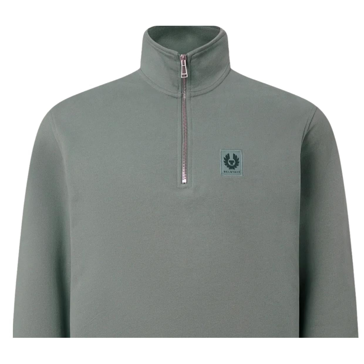 Belstaff Patch Logo Atlantic Grey Half Zip Sweatshirt