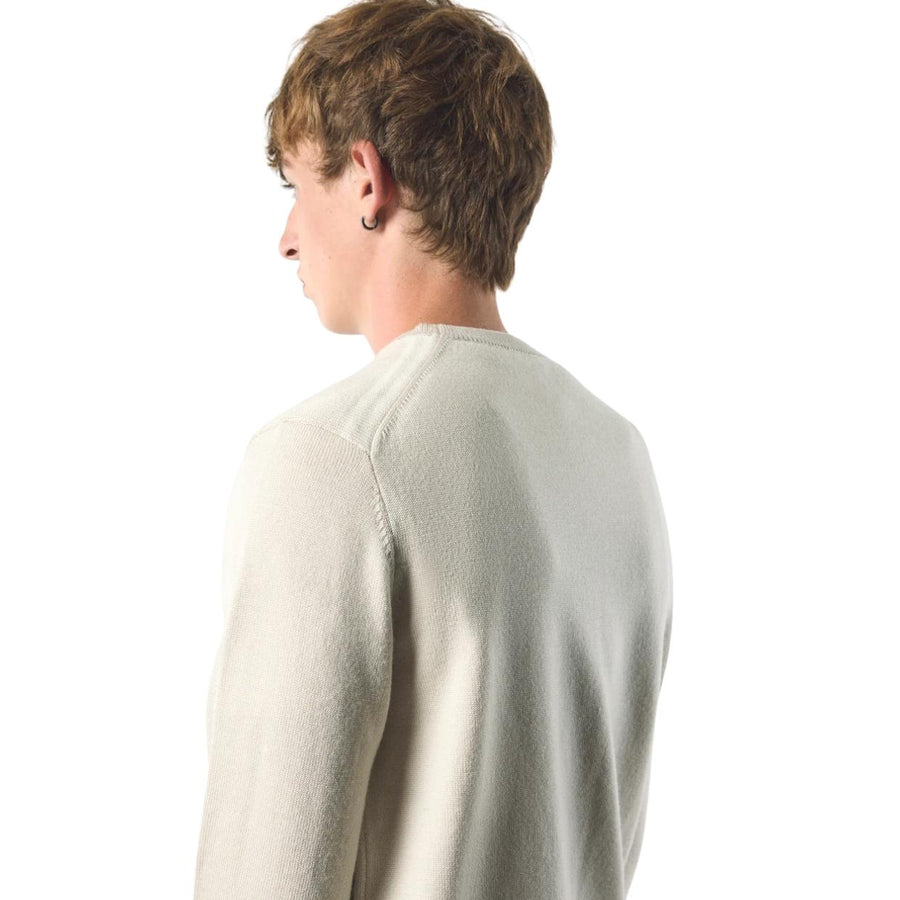 Pretty Green Embroidered Logo Merino Blend Stone Crew Sweatshirt