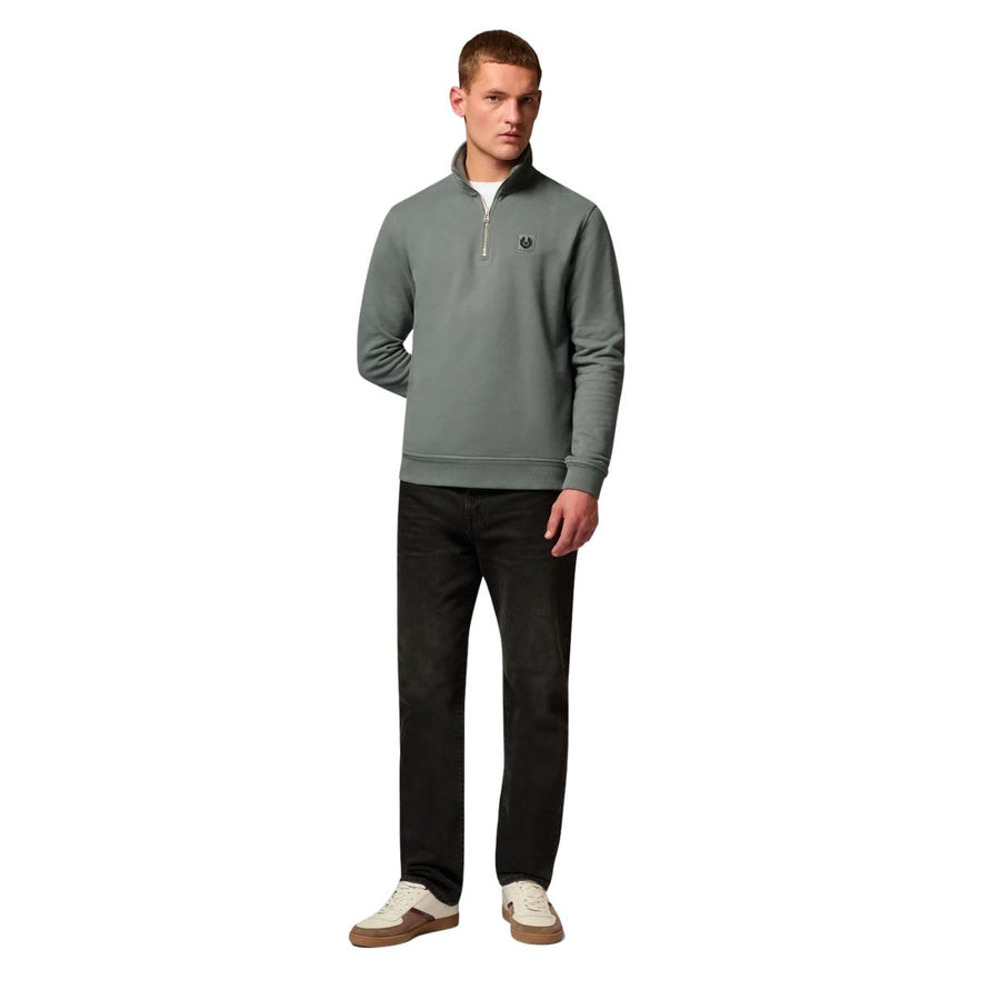 Belstaff Patch Logo Atlantic Grey Half Zip Sweatshirt