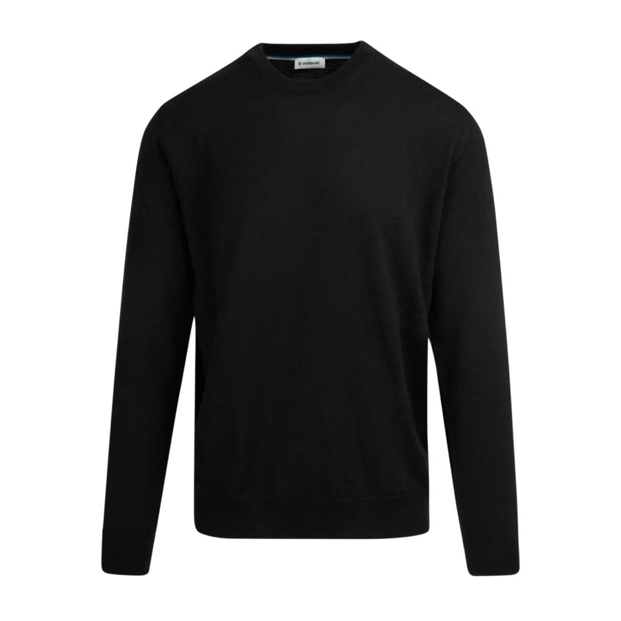 Sandbanks Logo Badge Merino Knit Wool Black Crew Neck Sweatshirt