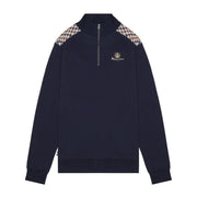 Aquascutum Active Club Check Shoulder Navy Half Zip Sweatshirt