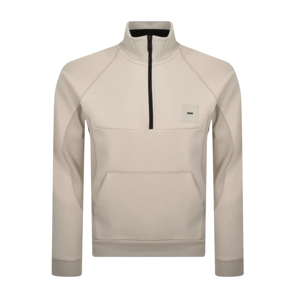 BOSS Sweat Rib Half Zip Beige Sweatshirt | Buy Online at Retro...