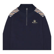 Aquascutum Active Club Check Shoulder Navy Half Zip Sweatshirt