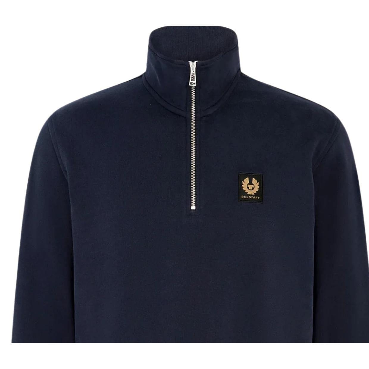 Belstaff Patch Logo Dark Ink Navy Half Zip Sweatshirt