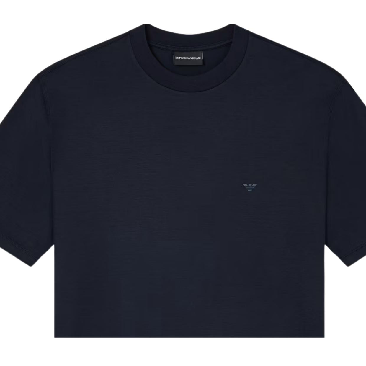 Emporio Armani Rubberised Eagle Navy Lyocell-Blend T-Shirt