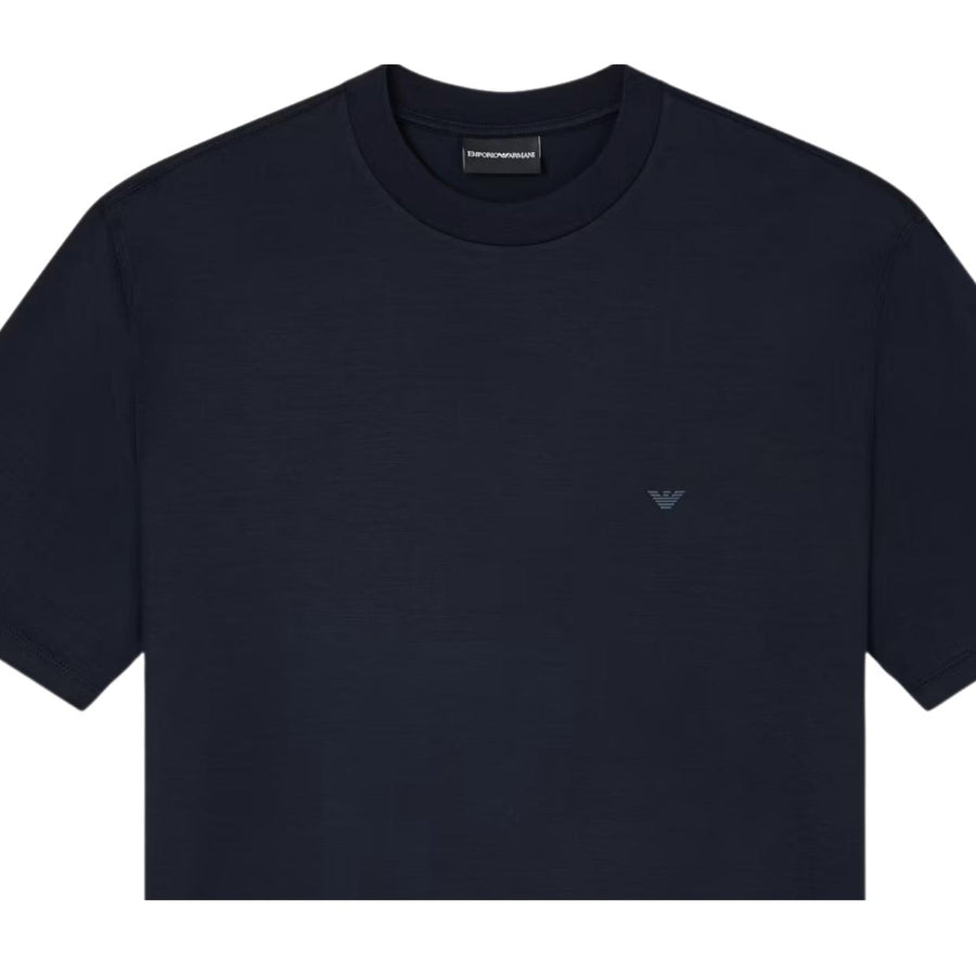 Emporio Armani Rubberised Eagle Navy Lyocell-Blend T-Shirt