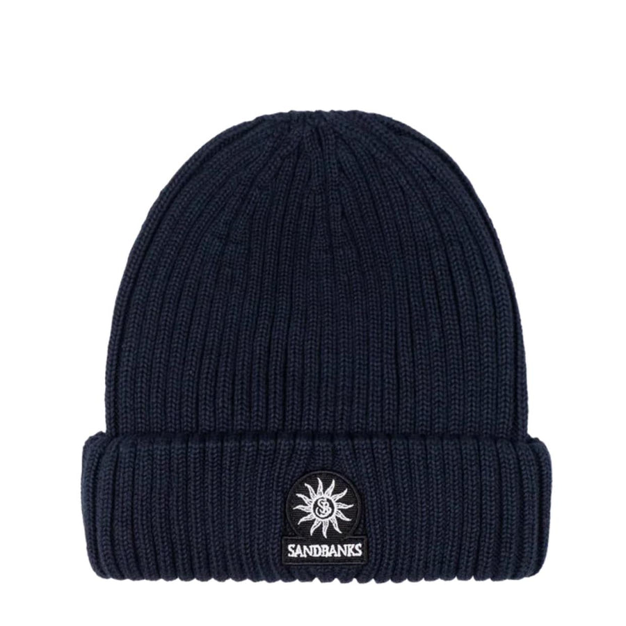 Sandbanks Logo Badge Merino Wool Navy Beanie