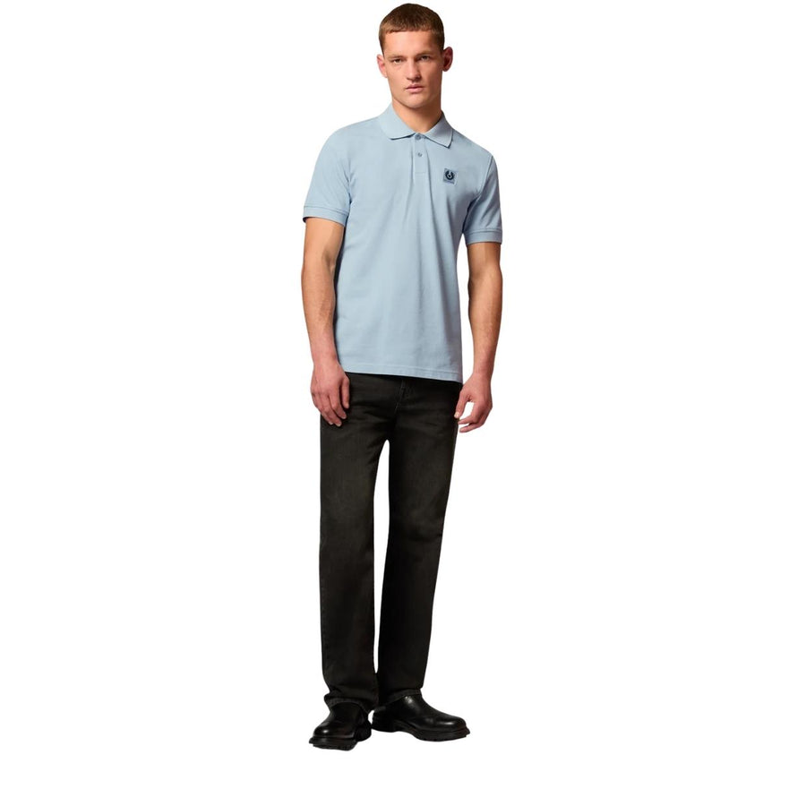Belstaff Cotton Pique Patch Logo Mist Blue Polo Shirt