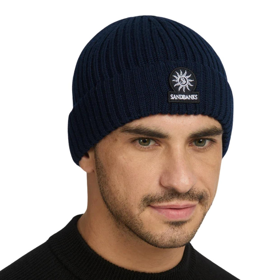 Sandbanks Logo Badge Merino Wool Navy Beanie