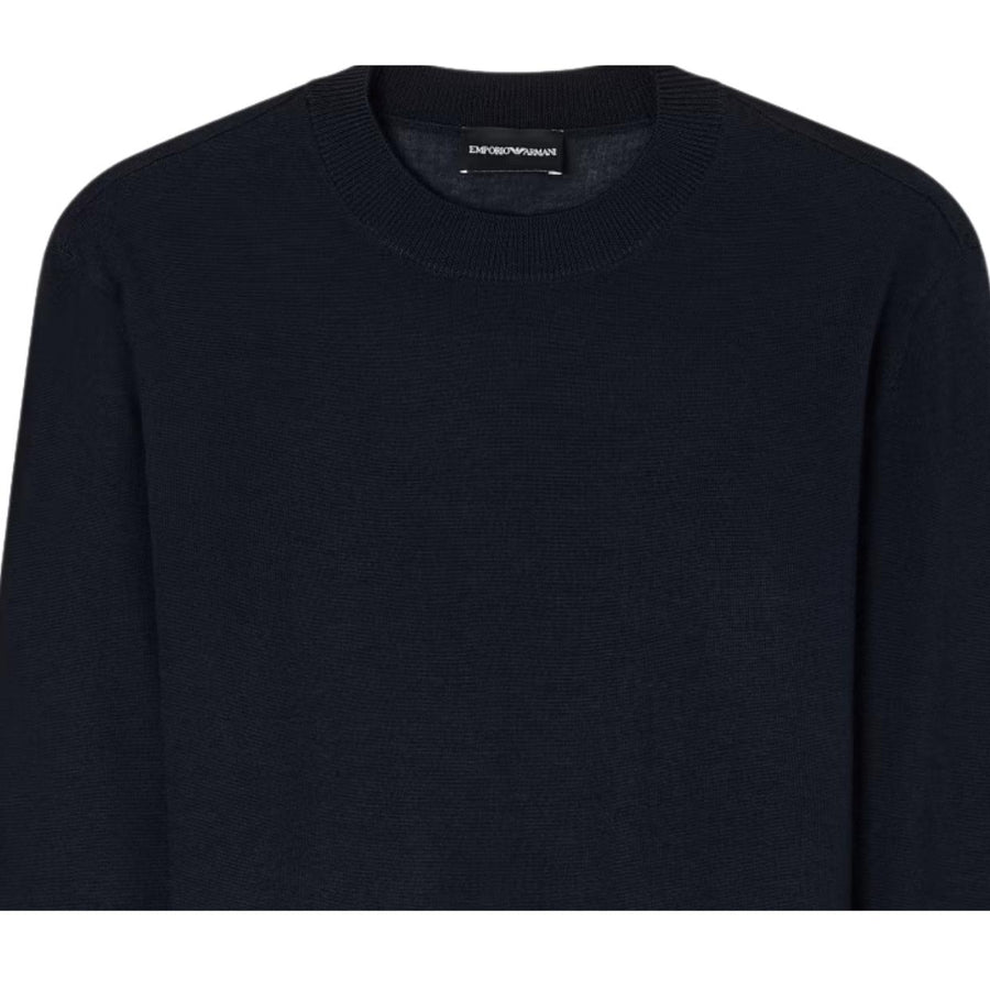 Emporio Armani Navy Plain-Knit Wool Sweater