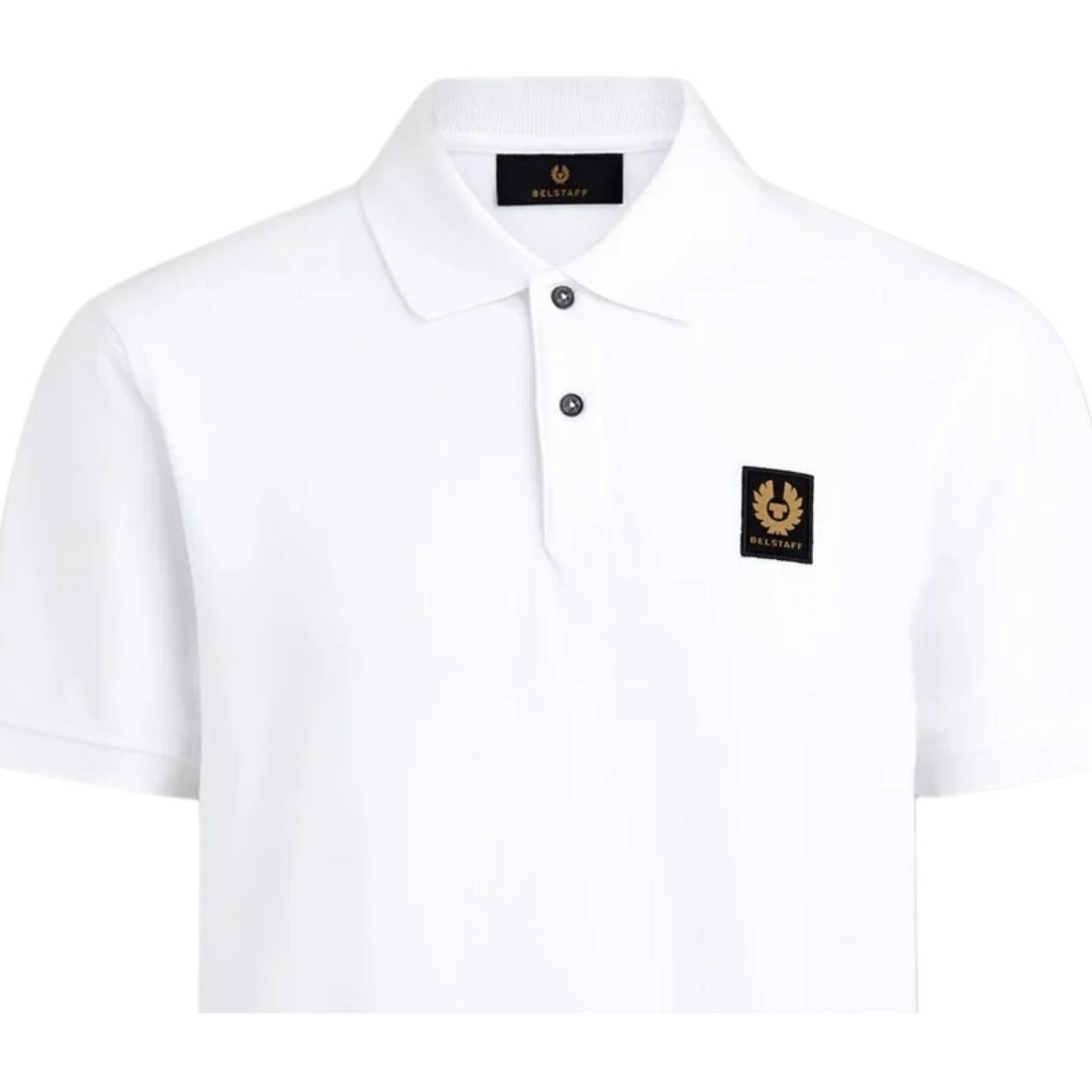 Belstaff Cotton Pique Patch Logo White Polo Shirt