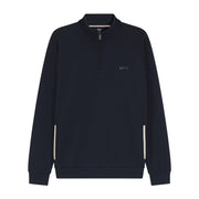 BOSS Metallic Logo Cotton Blend Dark Blue Half Zip Sweatshirt