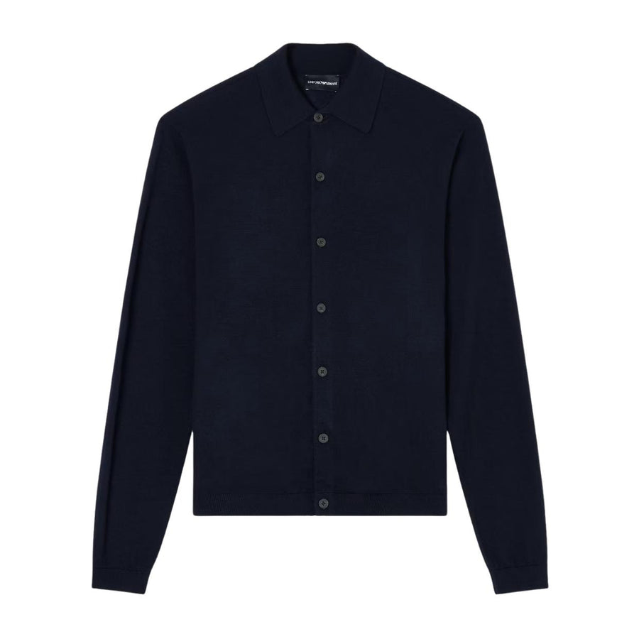 Emporio Armani Navy Plain-Knit Wool Cardigan