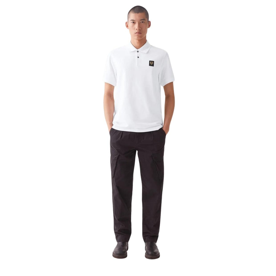 Belstaff Cotton Pique Patch Logo White Polo Shirt
