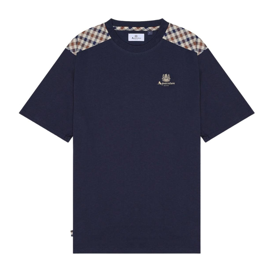 Aquascutum Active Club Check Shoulder Navy T-Shirt