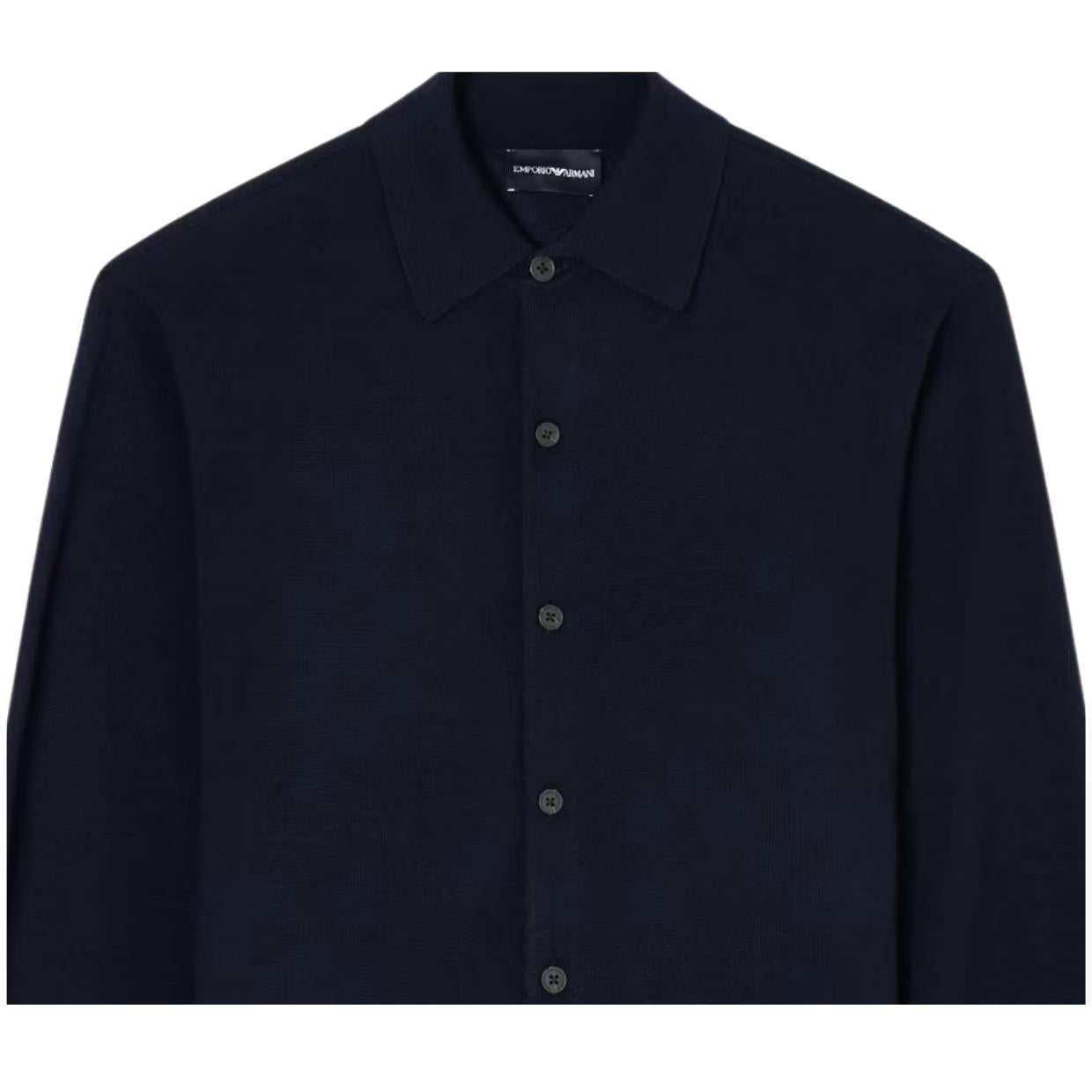 Emporio Armani Navy Plain-Knit Wool Cardigan