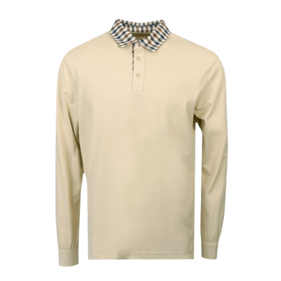 Aquascutum Active Club Check Collar Long Sleeve Polo Shirt