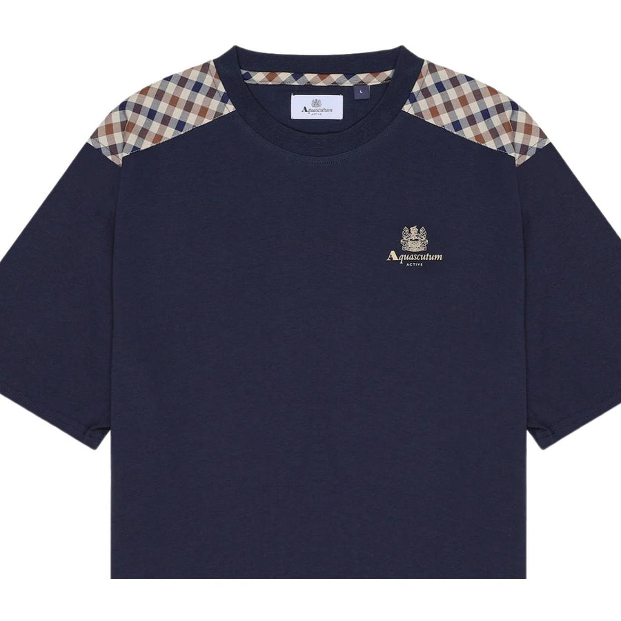 Aquascutum Active Club Check Shoulder Navy T-Shirt