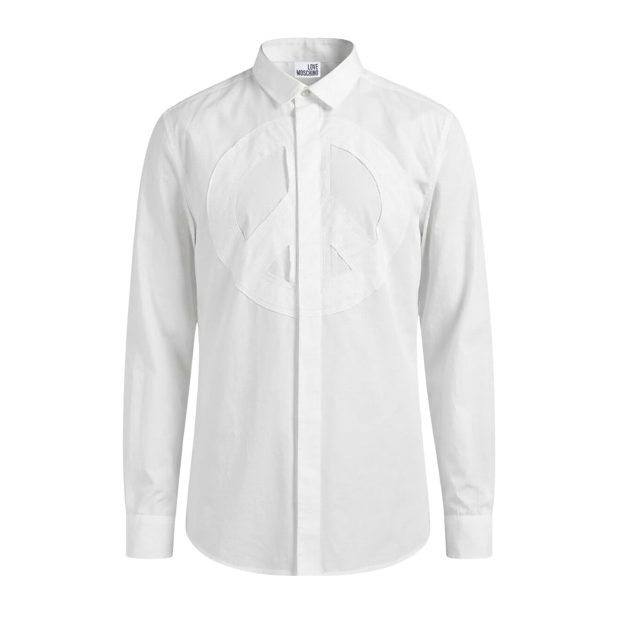 Love Moschino Embroidered Peace Patch Logo Cotton Poplin White Shirt