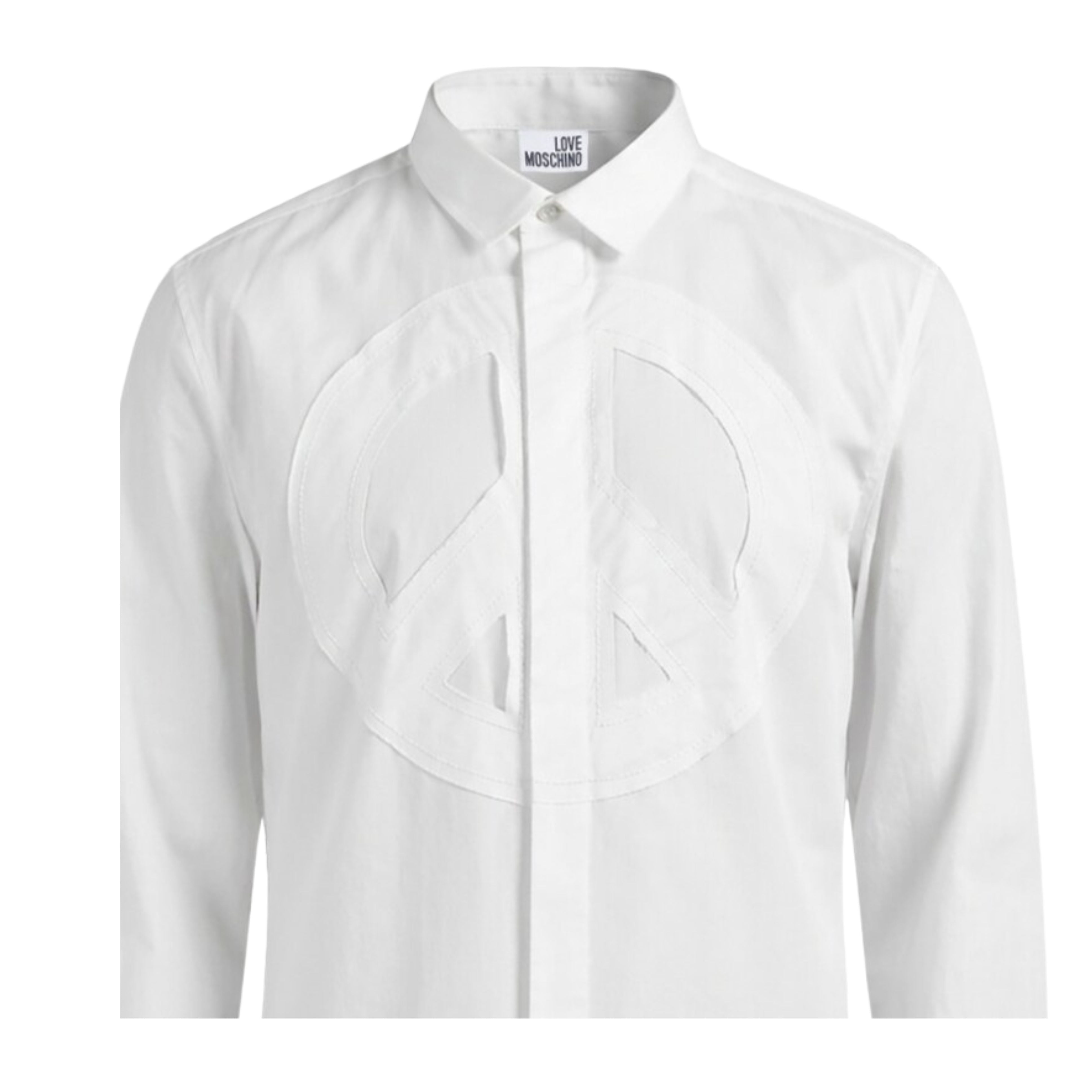 Love Moschino Embroidered Peace Patch Logo Cotton Poplin White Shirt