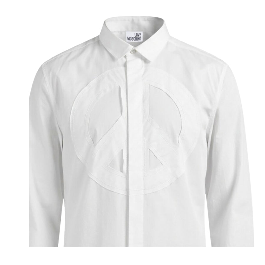 Love Moschino Embroidered Peace Patch Logo Cotton Poplin White Shirt