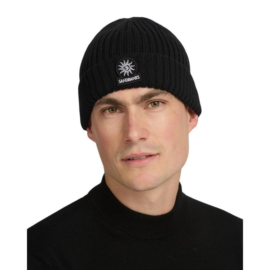 Sandbanks Logo Badge Merino Wool Black Beanie