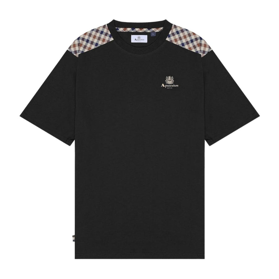 Aquascutum Active Club Check Shoulder Black T-Shirt