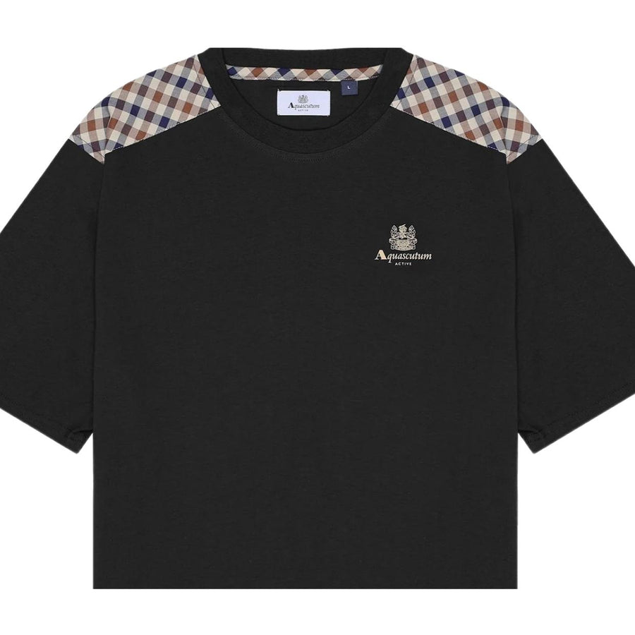 Aquascutum Active Club Check Shoulder Black T-Shirt
