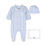 BOSS Baby Pale Blue Velvet Hat & Babygrow Set