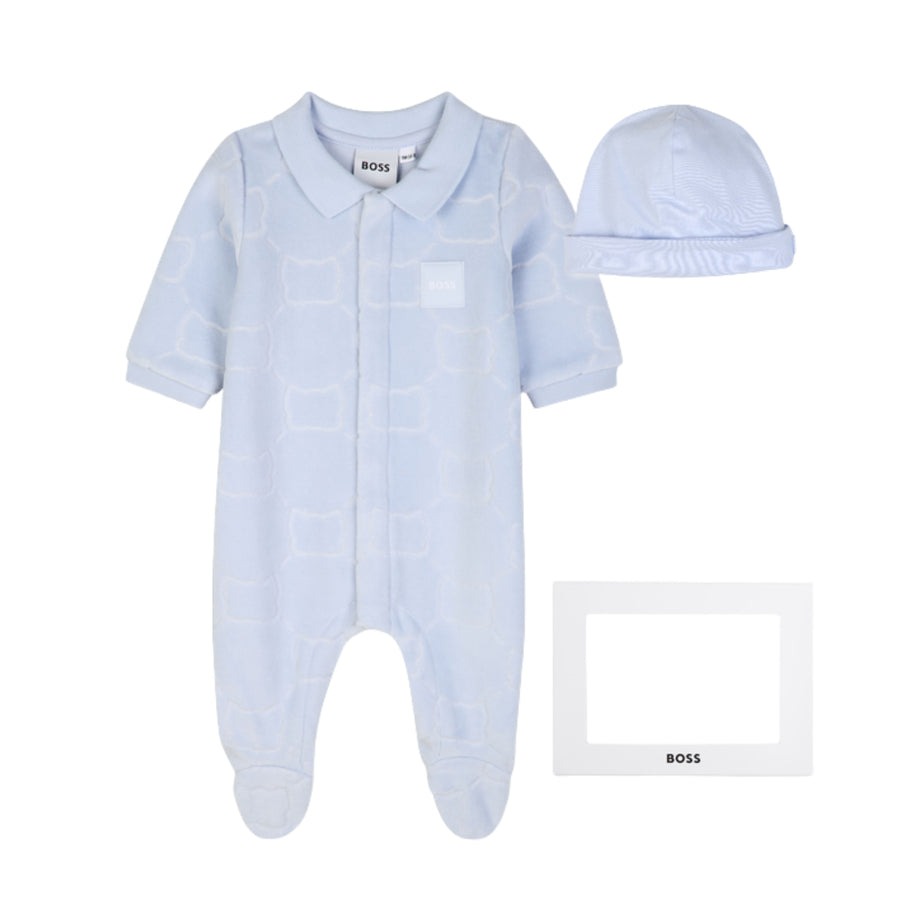 BOSS Baby Pale Blue Velvet Hat & Babygrow Set