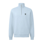 Belstaff Logo Patch Cotton Fleece Sky Blue Half Zip Sweatshirt