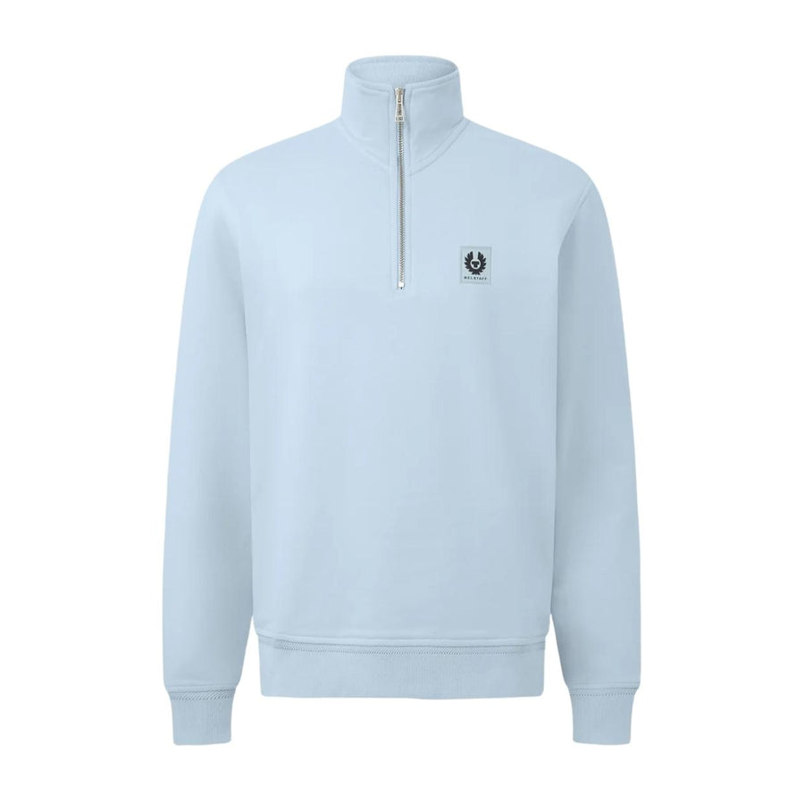 Belstaff Logo Patch Cotton Fleece Sky Blue Half Zip Sweatshirt
