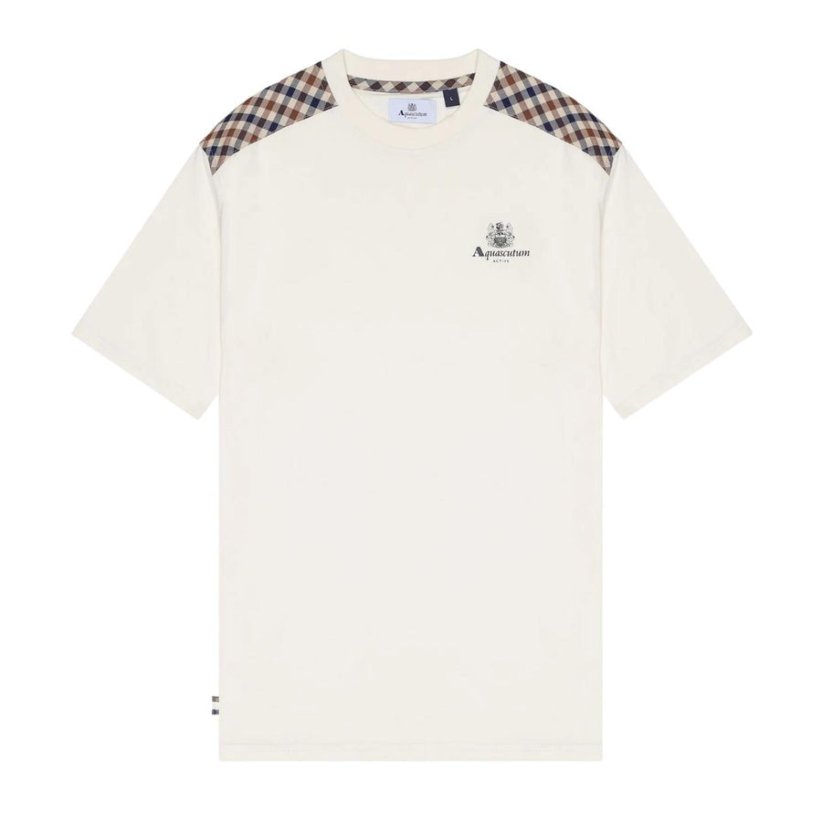 Aquascutum Active Club Check Shoulder Old White T-Shirt