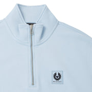 Belstaff Logo Patch Cotton Fleece Sky Blue Half Zip Sweatshirt
