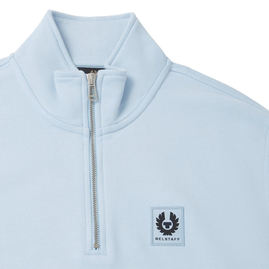Belstaff Logo Patch Cotton Fleece Sky Blue Half Zip Sweatshirt
