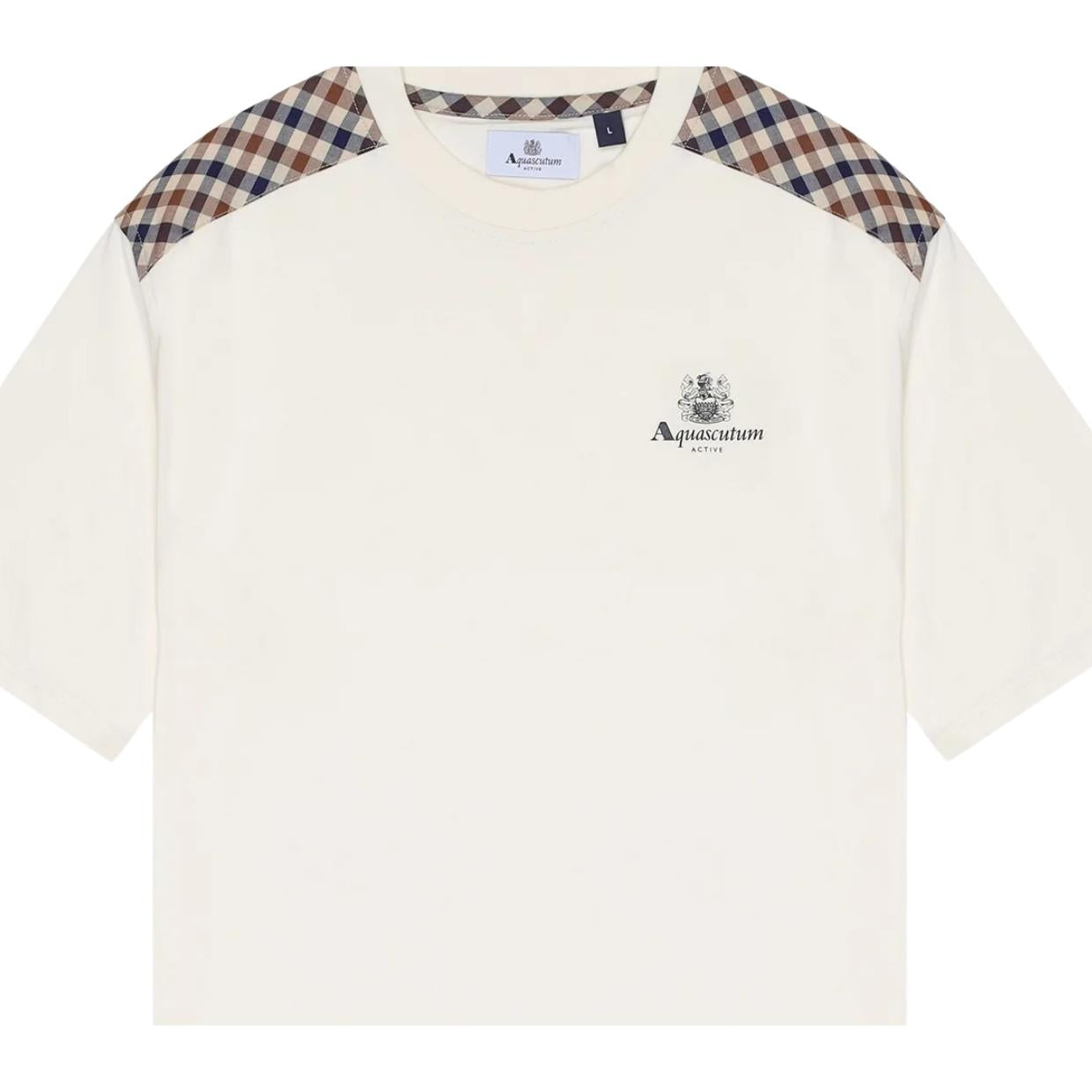 Aquascutum Active Club Check Shoulder Old White T-Shirt