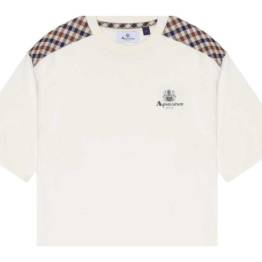 Aquascutum Active Club Check Shoulder Old White T-Shirt