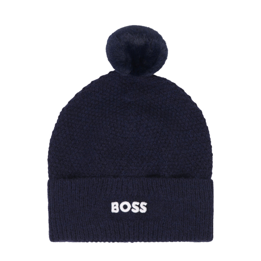 BOSS Baby Embroidered Logo Knitted Navy Beanie Hat