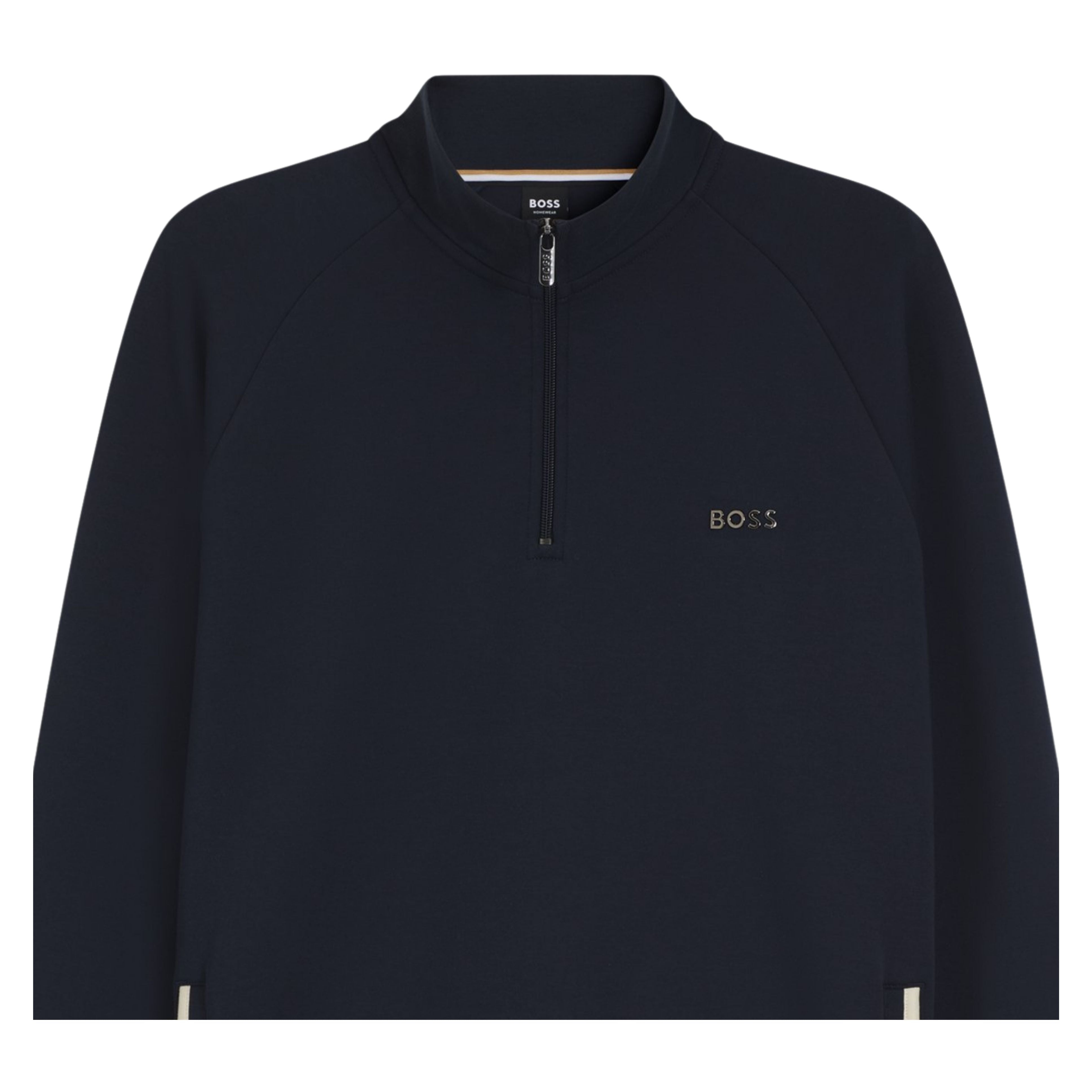 BOSS Metallic Logo Cotton Blend Dark Blue Half Zip Sweatshirt