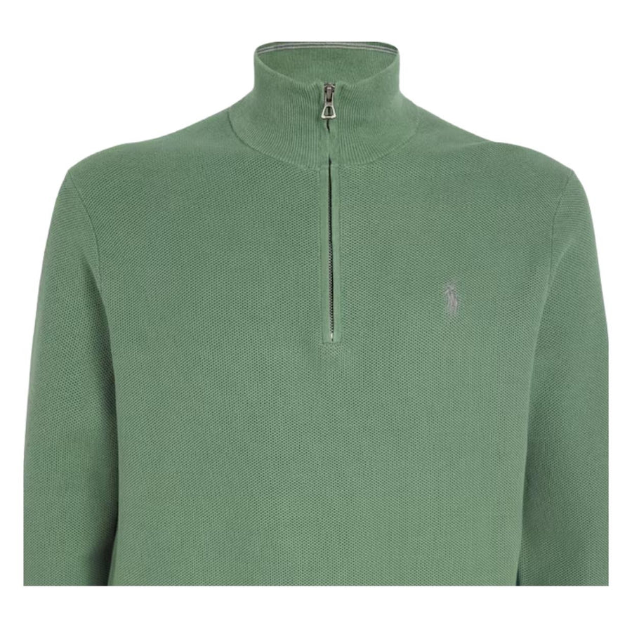 Polo Ralph Lauren Mesh-Knit Half Zip Green Sweater