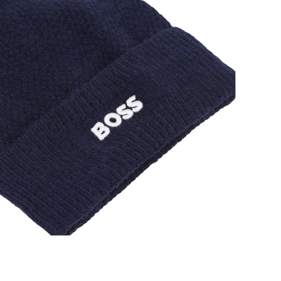 BOSS Baby Embroidered Logo Knitted Navy Beanie Hat