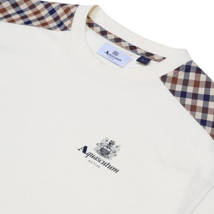 Aquascutum Active Club Check Shoulder Old White T-Shirt