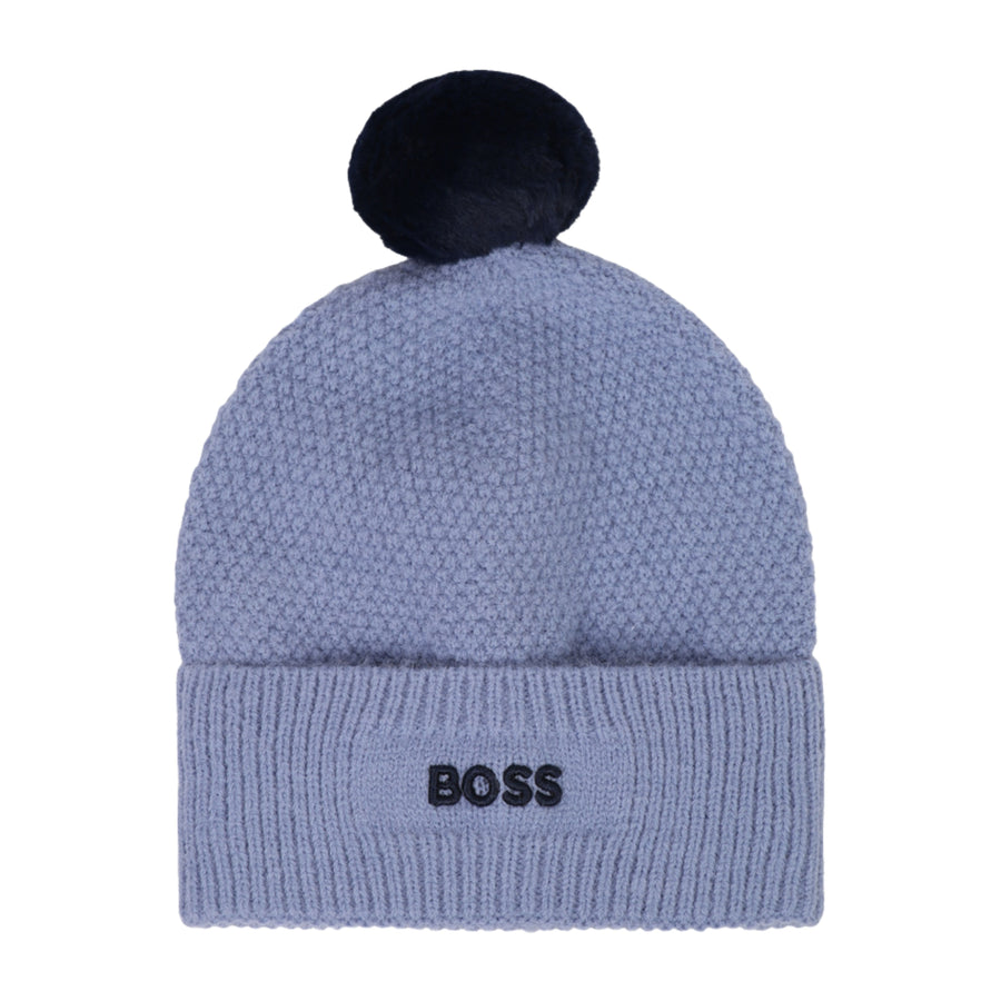 BOSS Baby Embroidered Logo Knitted Blue Beanie Hat