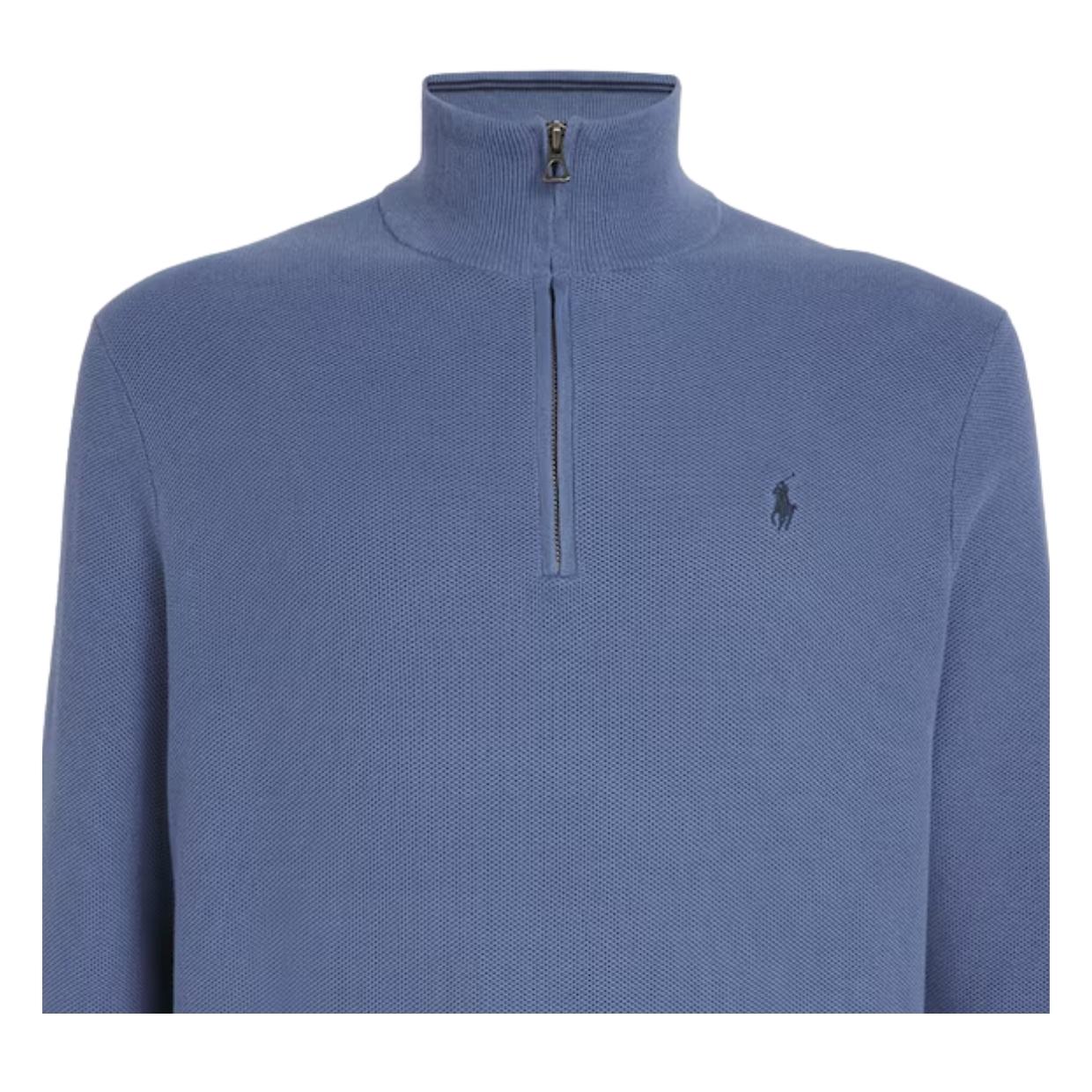 Polo Ralph Lauren Mesh-Knit Half Zip Blue Sweater